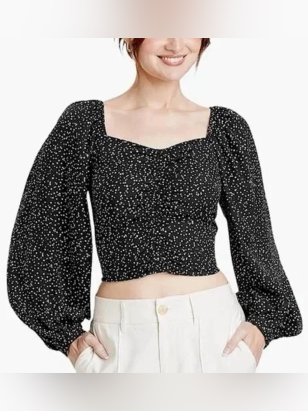 Target - a new day Black Square-Neck Long-Sleeve Polka Dot Blouse